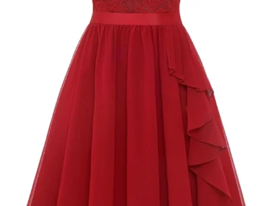 Wedtrend Women’s Floral Lace A‑Line 2026 Summer Cocktail Dresses Red XS | Sheer neckline A‑line design, soft inner lining, perfect for prom, teen events, semi formal parties and gatherings