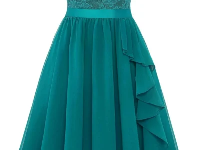 Wedtrend Ladies Floral Lace Chiffon Semi Formal Dresses for Wedding Guest, Cap Sleeve Juniors Short Bridesmaid Dress Flowy Ruffle Modest Short Cocktail Dresses WT0212PeacockGreenXS