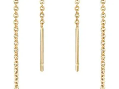 Ettika Barely There Chain Threader Earrings. 18k Gold Plated, Gold Threader Earrings. Light Pink CZ Crystal Earrings. Birthstone