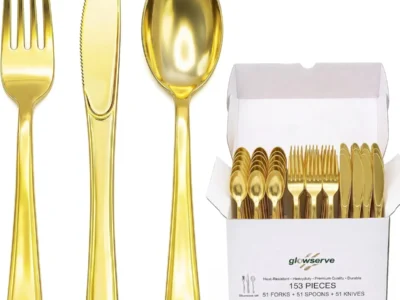153 Pack Gold Disposable Plastic Silverware Set Deal