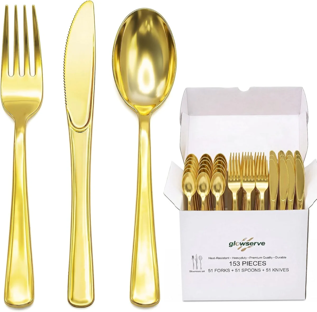 153 Pack Gold Disposable Plastic Silverware Set Deal