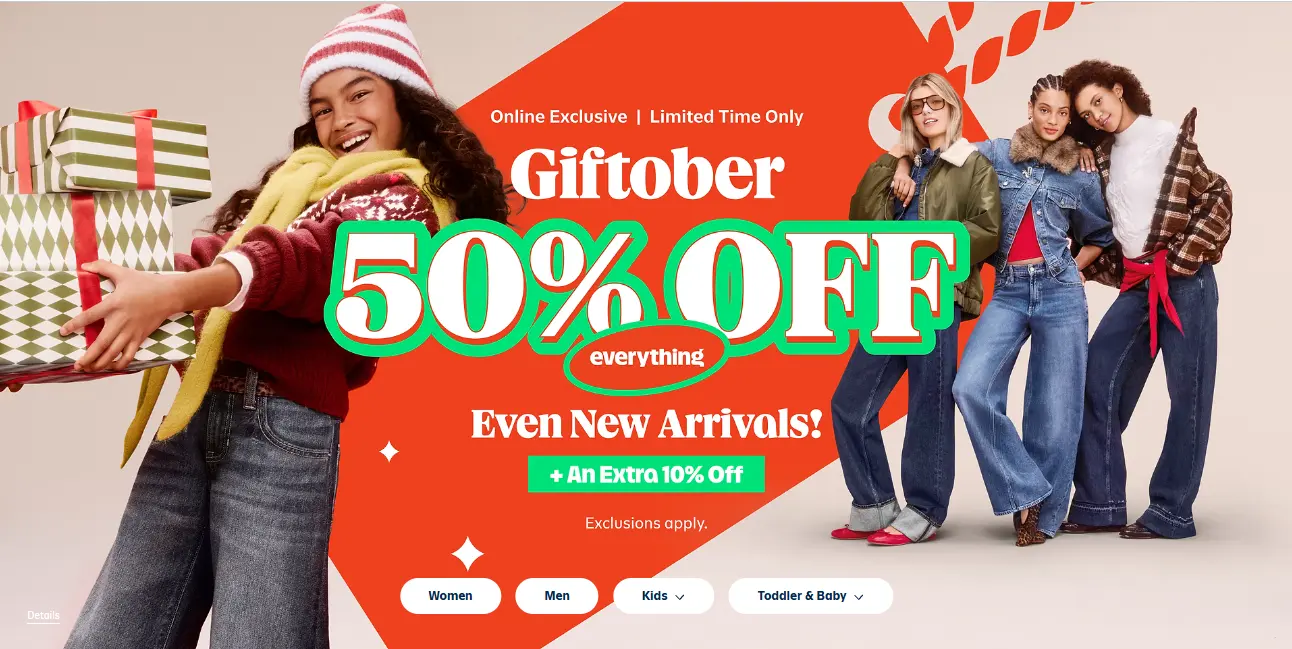 Giftober 50% Off Everything Deal at Old Navy