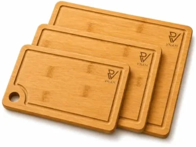 3-Pack Bamboo Cutting Board Set w/ Juice Groove & Handles (9″, 12″ & 15″) $10.xx