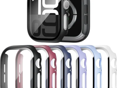 Landhoo 6 Pack Case for Apple Watch 45mm 9 8 7 with Screen Protector | Hard PC cover with HD highly responsive touch tempered glass film, scratch-proof, full protective bumper for iWatch