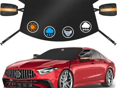 Zettum Car Windshield Cover for Ice and Snow – 600D Windshield Snow Cover with Side Mirror Cover Heavy Duty, Standard Winter Frost Hail Protector for Most Car, Truck, SUV, Van and MPV (70 x 50 Inch)