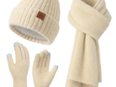 DOFOWORK Winter Hat, Scarf & Gloves Set $13.xx at Amazon