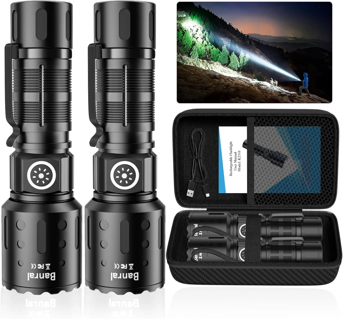 Banral High Lumens Rechargeable Flashlight 2-Pack Deal
