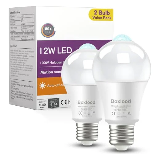 Boxlood 12W Motion Sensor Light Bulbs 2-Pack Only $9.xx at Amazon