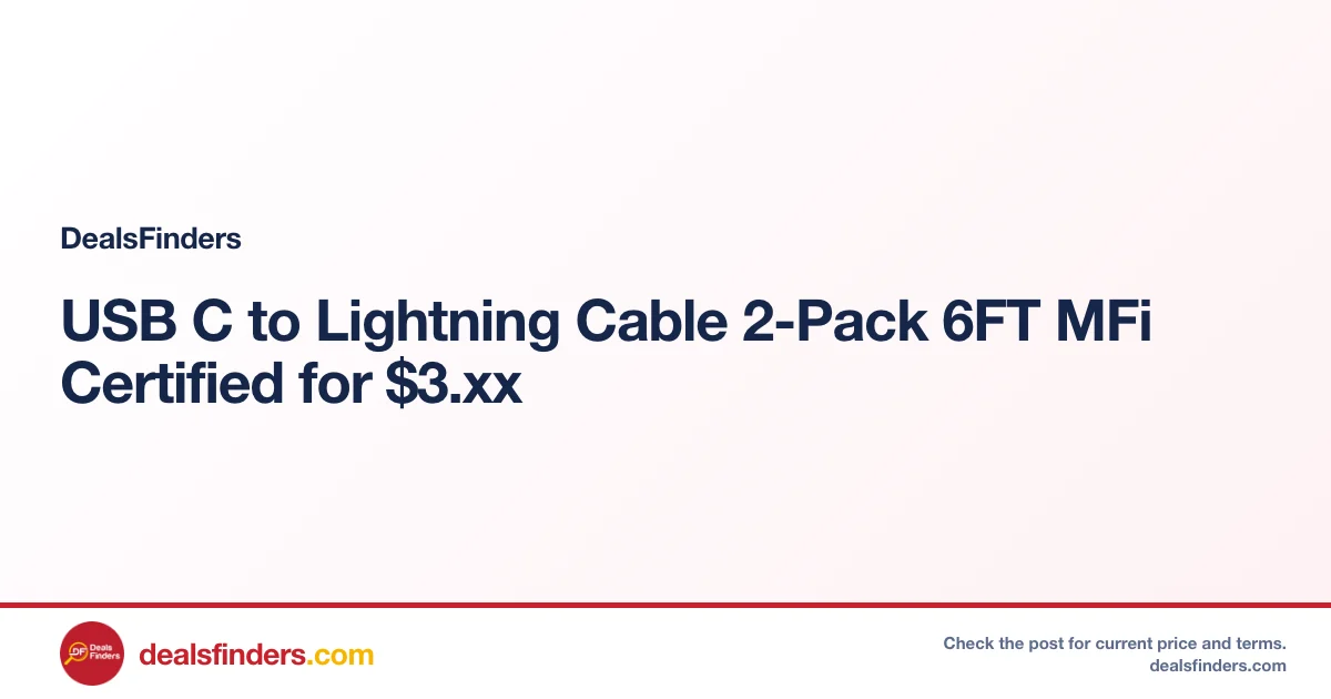 USB C to Lightning Cable 2-Pack 6FT MFi Certified for $3.xx
