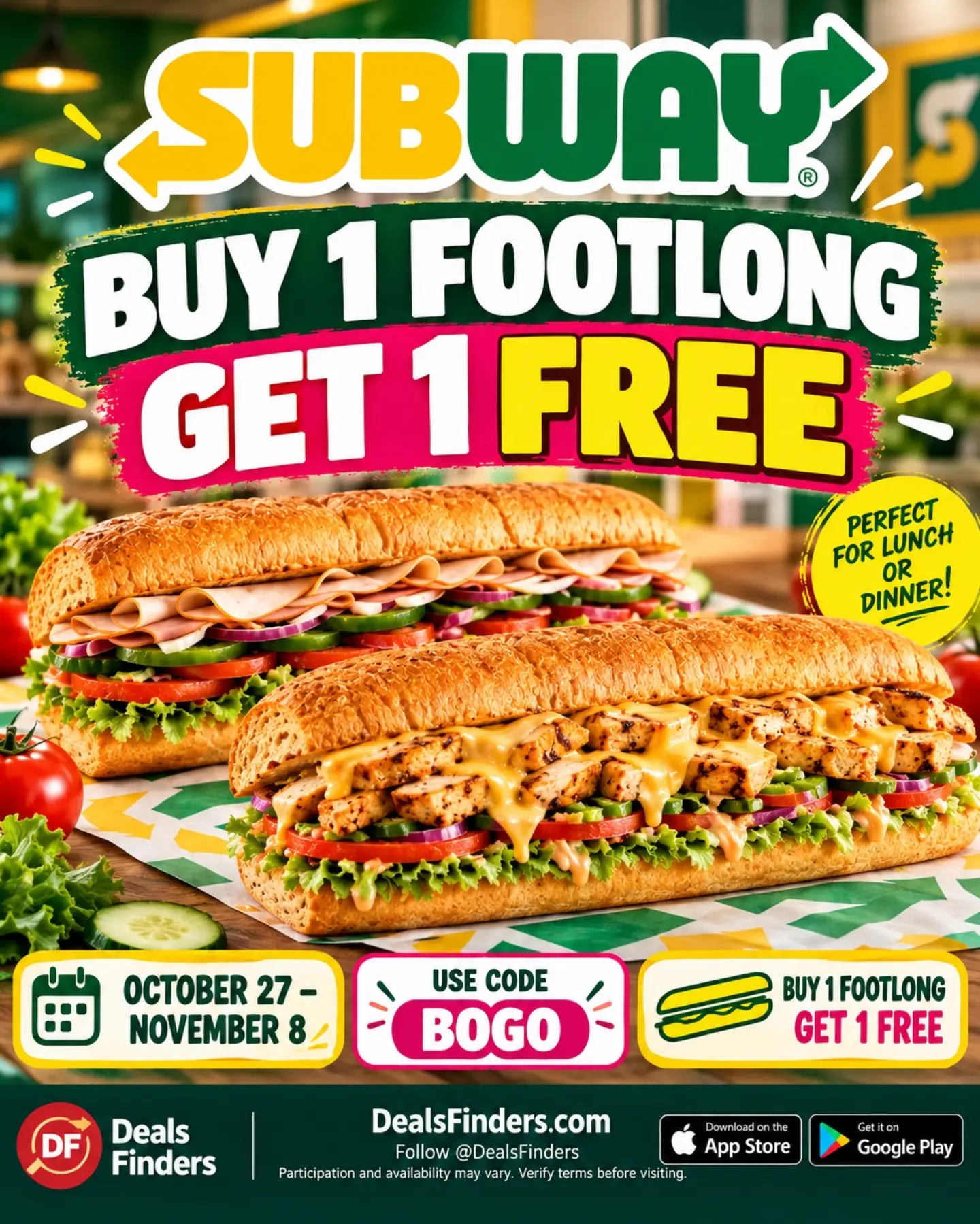 Subway Buy One Footlong, Get One Free Through November 8