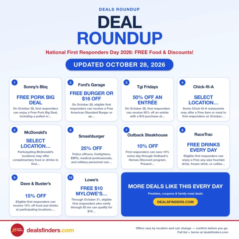 National First Responders Day 2026: FREE Food & Discounts!