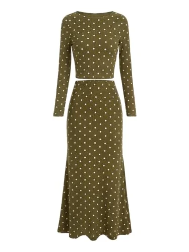 BTFBM Women’s Polka Dot Crop Top & Maxi Skirt Set Just $15.xx at Amazon