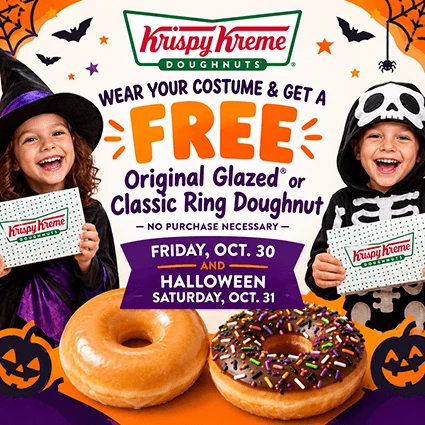 Free Original Glazed Doughnut at Krispy Kreme on Halloween Oct 30-31