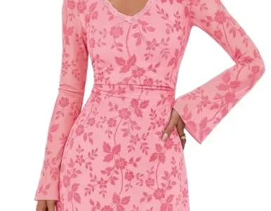 MEROKEETY Floral Mesh Long Sleeve Short Dress Only $14.xx (Reg. $39)