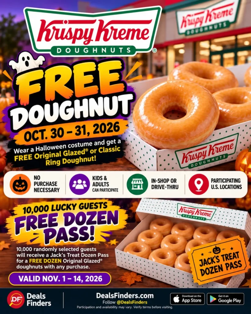 Krispy Kreme Free Halloween Doughnut in Costume: October 30–31, 2026